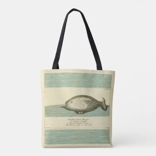 Narwhal Antiek walvis Waterverf Scientific Art Tote Bag (Achterkant)
