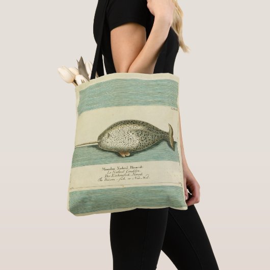 Narwhal Antiek walvis Waterverf Scientific Art Tote Bag (Dichtbij)