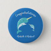 Narwhal Baby shower Blue Boy Cute Ronde Button 5,7 Cm (Voorkant)