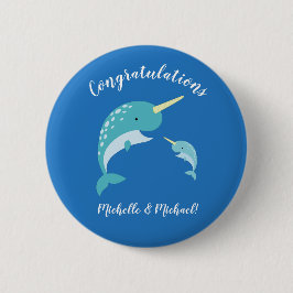 Narwhal Baby shower Blue Boy Cute Ronde Button 5,7 Cm