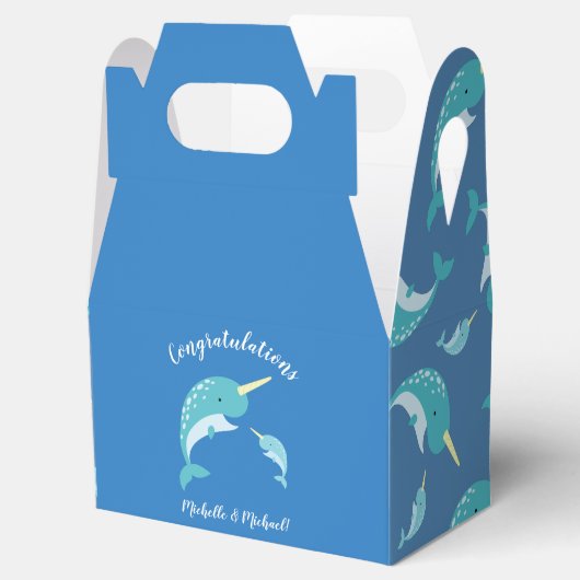 Narwhal Baby shower Blue Boy Whale Bedankdoosjes (Geopend)