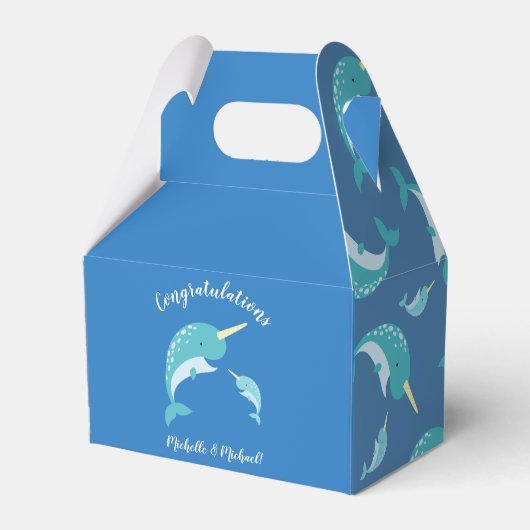 Narwhal Baby shower Blue Boy Whale Bedankdoosjes (Voorkant Zijde)