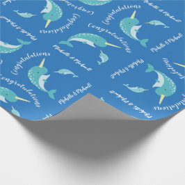 Narwhal Baby shower Blue Boy Whale Cadeaupapier
