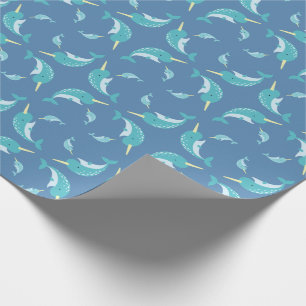 Narwhal Baby shower Blue Boy Whale Cadeaupapier