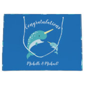 Narwhal Baby shower Blue Boy Whale Groot Cadeauzakje (Voorkant)