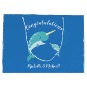 Narwhal Baby shower Blue Boy Whale Groot Cadeauzakje (Achterkant)