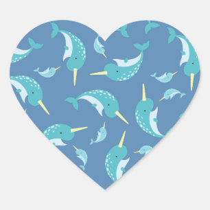 Narwhal Baby shower Blue Boy Whale Hart Sticker