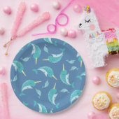 Narwhal Baby shower Blue Boy Whale Papieren Bordje (Feest)