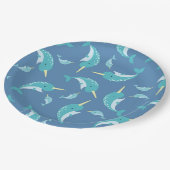 Narwhal Baby shower Blue Boy Whale Papieren Bordje (Gekanteld)
