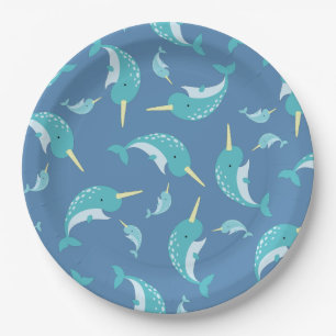 Narwhal Baby shower Blue Boy Whale Papieren Bordje