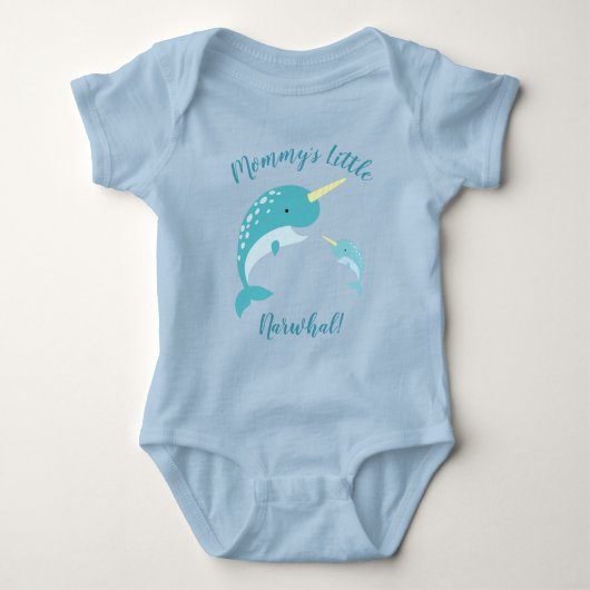 Narwhal Baby shower Blue Boy Whale Romper (Voorkant)