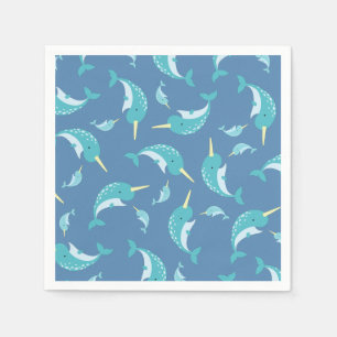 Narwhal Baby shower Blue Boy Whale Servet