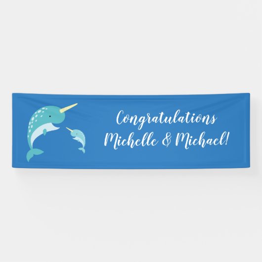 Narwhal Baby shower Blue Boy Whale Spandoek (Horizontaal)