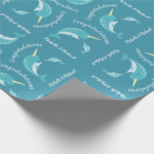 Narwhal Baby shower Geel Geslacht Neutrale Whale Cadeaupapier