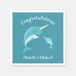 Narwhal Baby shower Geel Geslacht Neutrale Whale Servet