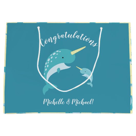 Narwhal-Baby shower Groot Cadeauzakje (Voorkant)