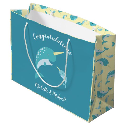 Narwhal-Baby shower Groot Cadeauzakje (Achterkant Gekanteld)