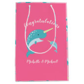 Narwhal Baby shower Pink Girl Cute Medium Cadeauzakje (Voorkant)