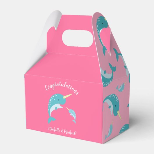 Narwhal Baby shower Roze Girl Whale Bedankdoosjes (Voorkant Zijde)