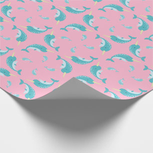 Narwhal Baby shower Roze Girl Whale Cadeaupapier