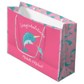 Narwhal Baby shower Roze Girl Whale Groot Cadeauzakje (Voorkant Gekanteld)