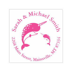 Narwhal Baby shower Roze Girl Whale Zelfinktende Stempel