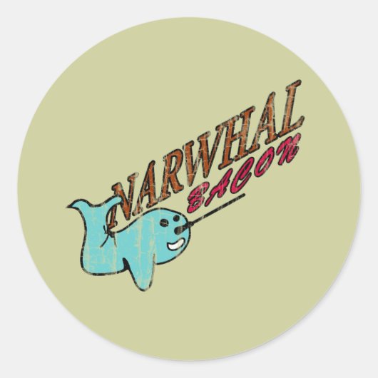 Narwhal Bacon Retro Logo Ronde Sticker (Voorkant)