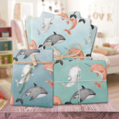 Narwhal Beluga walvissen onder het diepblauw Zee Inpakpapier Vel