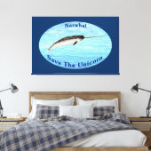 Narwhal - bespaar de Unicorn Canvas Afdruk (Insitu (Slaapkamer))