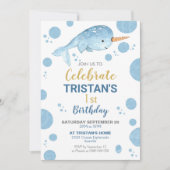 Narwhal Birthday Invitation Boy 1st Birthday Kaart (Voorkant)