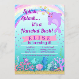 Narwhal Birthday Invitation, Narwhal Pool Party Kaart