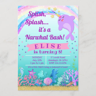 Narwhal Birthday Invitation, Narwhal Pool Party Kaart