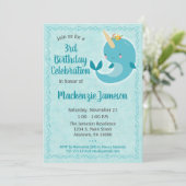 Narwhal Birthday Invitation Unicorn Whale Kaart (Staand voorkant)