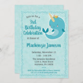 Narwhal Birthday Invitation Unicorn Whale Kaart (Voorkant / Achterkant)