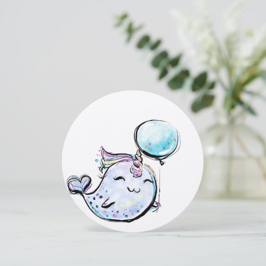 Narwhal Birthday Kaart (Staand voorkant)