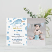 Narwhal Birthday Photo Invitation Boy Kaart (Staand voorkant)