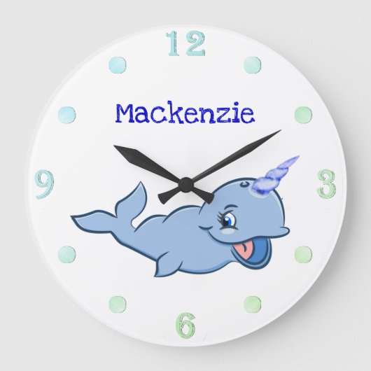 Narwhal Blue | Schattige Baby Kawaii - Eigen Oceaa Grote Klok (Voorkant)