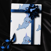 Narwhal Blue | Schattige Baby Kawaii Ocean Shower Cadeaupapier