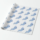 Narwhal Blue | Schattige Baby Kawaii Ocean Shower Cadeaupapier (Uitgerold)
