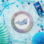 Narwhal Blue | Schattige Baby Kawaii Ocean Shower Papieren Bordje (Feest)