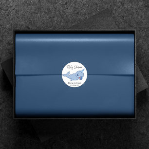 Narwhal Blue Schattige Baby Kawaii Ocean Shower Ronde Sticker