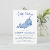 Narwhal Blue | Schattige Kawaii Baby Boy Shower Kaart (Staand voorkant)