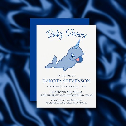 Narwhal Blue | Schattige Kawaii Baby Boy Shower Kaart