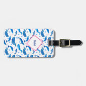Narwhal Blue Whale & Heart Pattern, gepersonalisee Bagagelabel (Voorkant horizontaal)