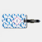 Narwhal Blue Whale & Heart Pattern, gepersonalisee Bagagelabel (Achterkant horizontaal)