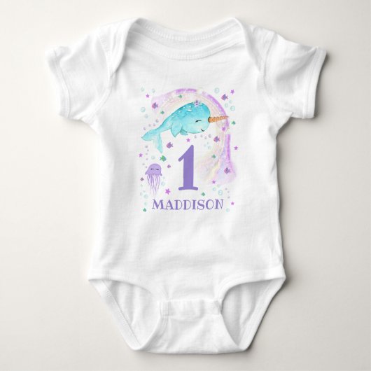 Narwhal Bodysuit gepersonaliseerd meisje Narwhal B (Voorkant)