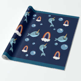 Narwhal, bubbels en regenboogverpakkingspapier cadeaupapier