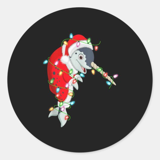 Narwhal Christmas Lights Santa Costume Cute Animal Ronde Sticker (Voorkant)