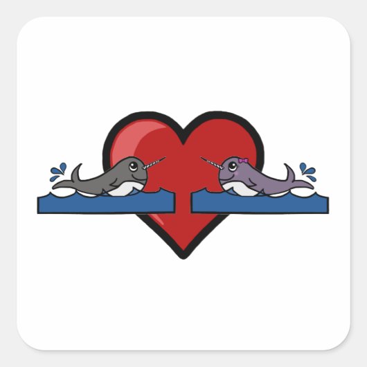 Narwhal Couple Vierkante Sticker (Voorkant)