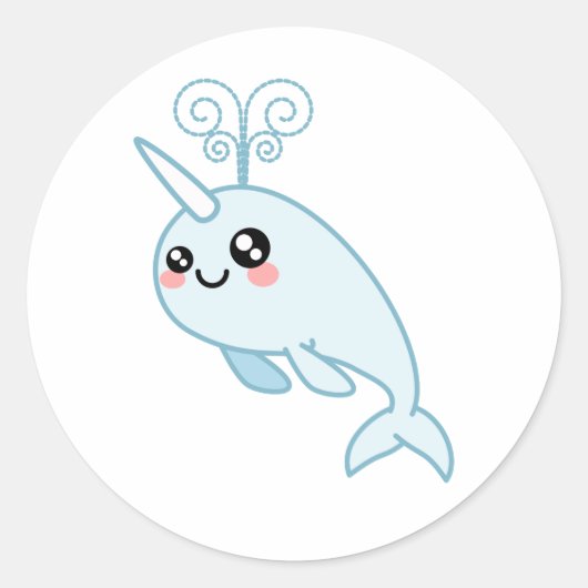 Narwhal Cutie Ronde Sticker (Voorkant)